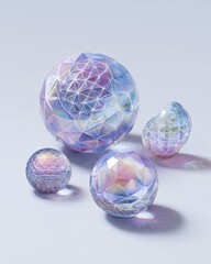 Abstract Iridescent Geometric Spheres On Light Purple Background