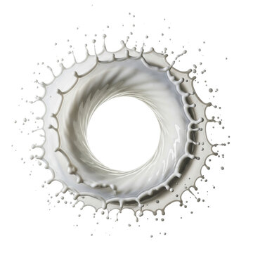 pure creamy milk splash shaped into a dynamic toroid ring, captured in macro ultra-sharp focus with cinematic lighting against a white background. concept for beverage advertising.