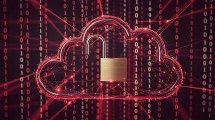 Cloud cybersecurity protection concept with digital data lock