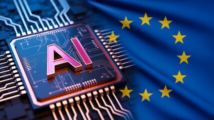 Artificial intelligence ai processor concept with european union digital technology
