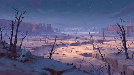 Post-Apocalyptic Desert Landscape at Dusk