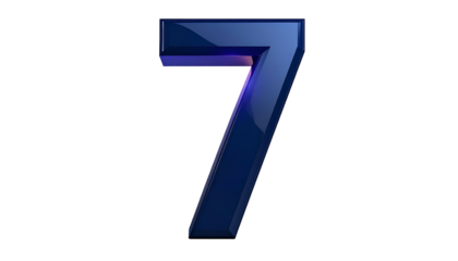 Digit seven in a glossy blue metallic finish, isolated against a solid black backdrop. It's rendered with highlights