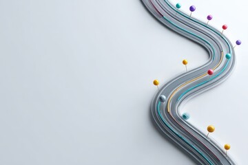 Abstract Flowing Lines With Colorful Markers On Light Grey Background