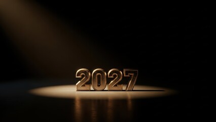 2027 New Year Luxury Golden Text on Dark Background with Spotlight