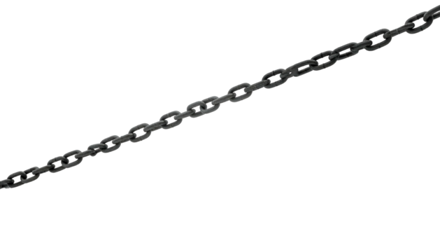 Angled shot of a dark metal chain against a black background. The chain's links form a diagonal line across the view - Powered by Adobe