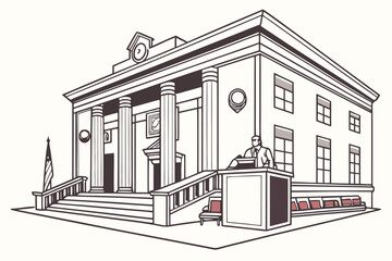 Courthouse Legal Facility Icon Representing Justice System and Judicial Services in America
