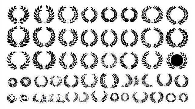 Collection of Laurel Wreath Illustrations Depicting Victory and Achievement on White Background