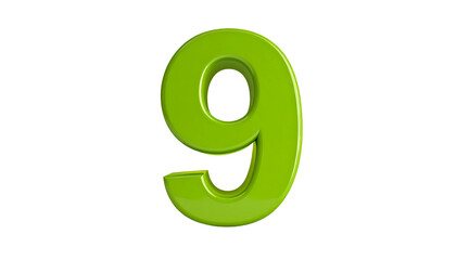 A vibrant, glossy green number nine stands prominently against a stark black background, emphasizing its numerical form