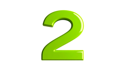 A vibrant, glossy green number two against a stark black background. It appears three-dimensional with soft shading