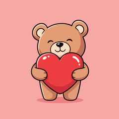 Fototapeta premium Cute teddy bear holding red heart with love and affection