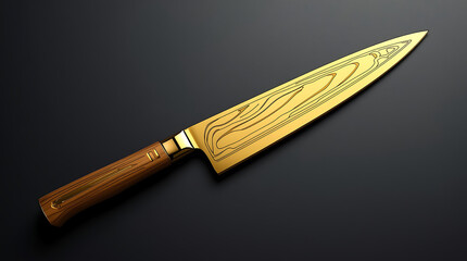 A stylized illustration depicting a gold chef's knife.