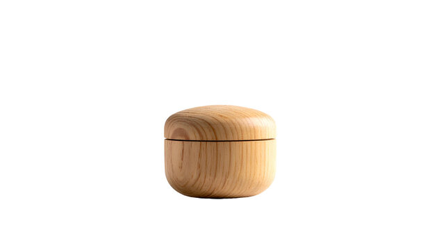A small, wooden container with a rounded lid sits against a black background, lit with soft, diffused lighting
