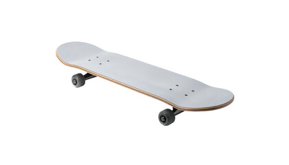 A skateboard, top side painted white, angled slightly towards the camera, sitting on a solid black background. Deck shows natural wood on the sides
