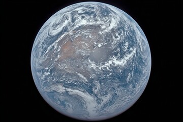 Earth View with Predominantly Blue Oceans and Cloud Coverage Against a Dark Background Space