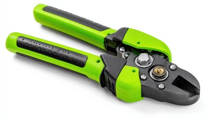 Close Up of Green and Black Wire Stripping Tool Isolated on White Background