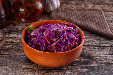 Salad with fresh pirple cabbage and carrot