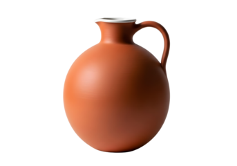 A terracotta jug with a handle on a transparent background