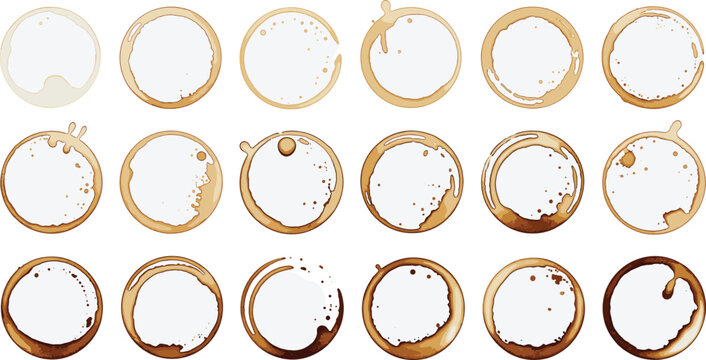 Coffee Ring Stain Frame Collection Grunge Circular Splash Marks Isolated Vector Set