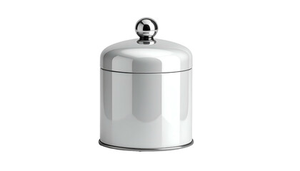 A cylindrical, silver-colored container with a rounded top and a spherical knob. The object is rendered with smooth, reflective surfaces