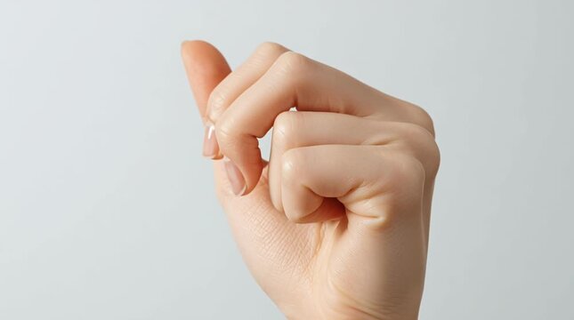 Hand Gesture: This image features a close-up of a hand with fingers slightly curled, poised in a gesture of delicate communication or emphasis. The hand, captured with sharp focus.