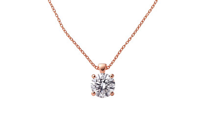 A close-up studio shot presents a dazzling, single-stone diamond pendant necklace, suspended against a stark black backdrop. The chain is delicate