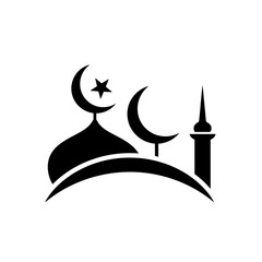 Islamic Mosque Silhouette with Crescent Moon and Star.