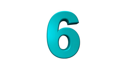 A 3D rendered, teal-colored numeral "6" on a stark black background. It appears to be floating with subtle shading adding depth