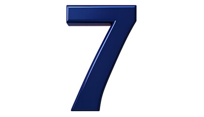 A 3D rendered, glossy, dark blue digit '7' against a stark black background. The number has subtle highlights creating depth and dimension
