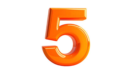 A 3D render of the number five, with a shiny, orange, glossy texture against a solid black background