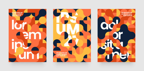 Obraz na płótnie Canvas Template with mosaic circles. Abstract bauhaus geometric pattern backgrounds with metaball fusion. Layout for flyer, poster or cover. 