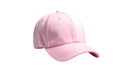 A 3D render of a pastel pink baseball cap floating against a stark black background. Simple and clean rendering