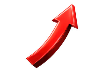 Rising red arrow showing increasing profits, positive development, and progress in economy and stock market, on transparent background