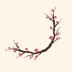 Fototapeta premium Traditional Red Plum Blossom Branch Wreath on Warm Beige Background for Spring Celebration Design