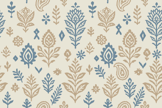 Ikat floral paisley embroidery seamless pattern on background. Ikat ethnic flower oriental pattern traditional. Aztec style abstract vector illustration. design for ikat floral fashion fabric,clothing