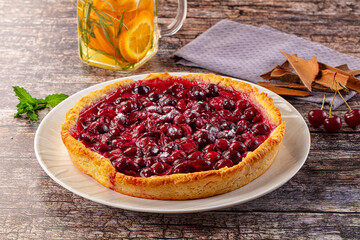 Tasty homemade pie with cherry