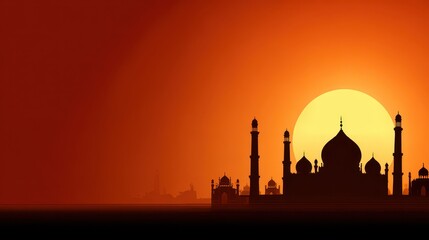 Silhouette of a Historical Architectural Structure against Orange Sunset Sky