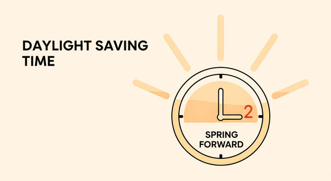 Daylight saving time spring forward concept showing clock changing from 1 am to 2 am