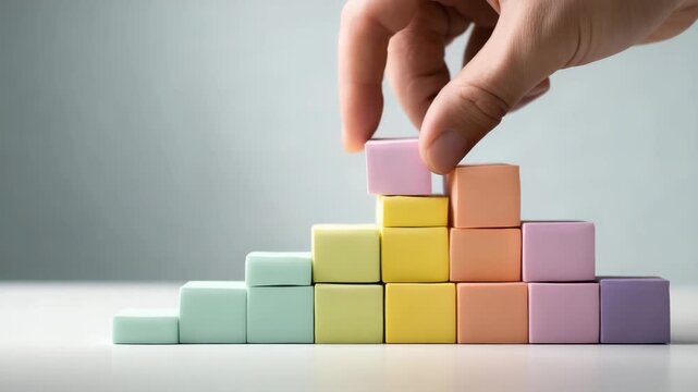 Building Blocks: A Hand Placing A Block On Top Of A Colorful Stack 