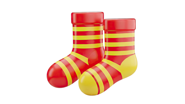 Two 3D rendered socks with red and yellow stripes - Powered by Adobe