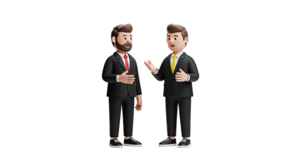 Two cartoon businessmen in suits talking
