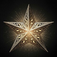 Close-up of an intricately designed metallic star with glowing lines radiating from its center against a dark background.