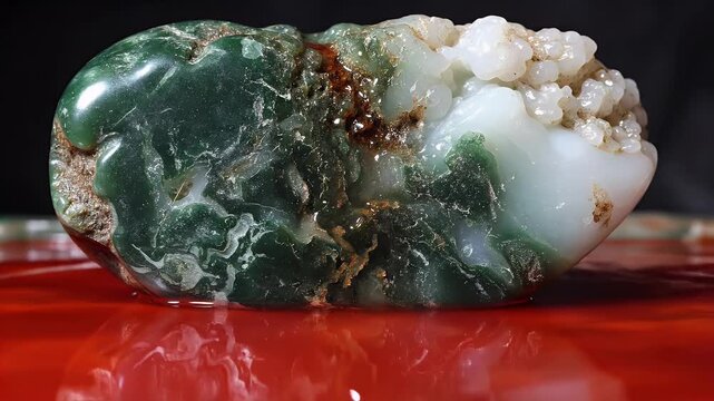 Jade stone soaked in tea liquid luxury gemstone close-up