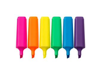 Colorful markers or highlighters isolated on transparent background for art and office supplies