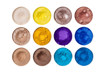 Various colorful eyeshadows isolated on white background for makeup