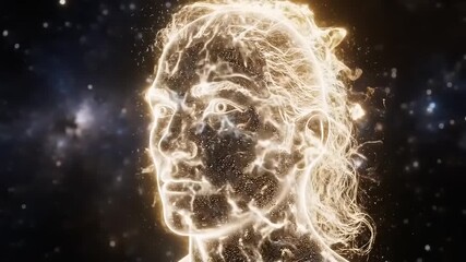 Ethereal luminous human consciousness merging with the cosmic expanse, a radiant energy portrait depicting spiritual awakening and universal connection