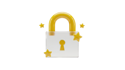 3D Rendered Yellow Padlock with Stars