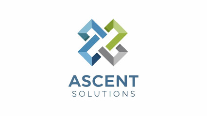 Fototapeta premium Ascent Solutions logo featuring interconnected geometric shapes in blue, green, and gray.