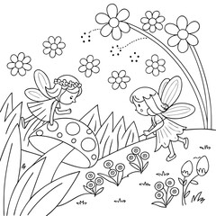 Fairy garden adventure coloring page