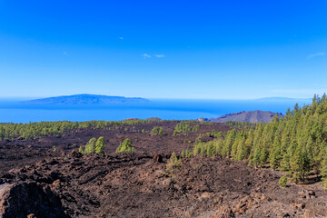 Panorama of islands La Gomera, La Palma and Atlantic Ocean seen from Teide national park on Canary Island Tenerife, Spain