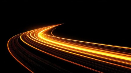 Abstract Light Trails On Black Background In Horizontal Orientation With Orange And Yellow Colors And Dynamic Motion Blur Effect